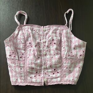 American Eagle Pink Eyelet Button-Up Crop Top size XS